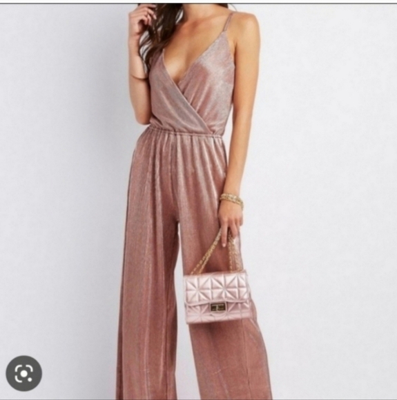 Nwot Charlotte russe silver satin jumpsuit 2x - Picture 1 of 6